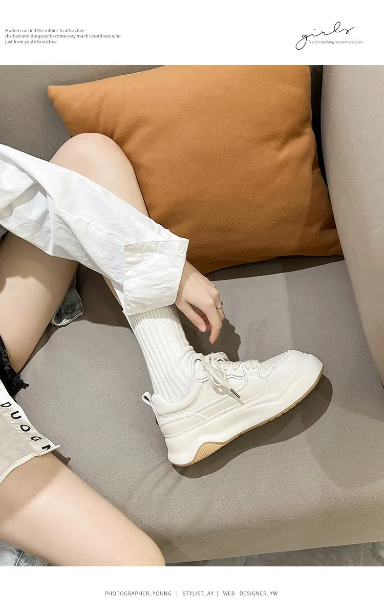 Damen Echtes Leder Dicke Sohlen mit erhöhter Löslichkeit Kleine Weiße Lässige Vielseitige Atmungsaktive Sport-Boardschuhe_voghion.com