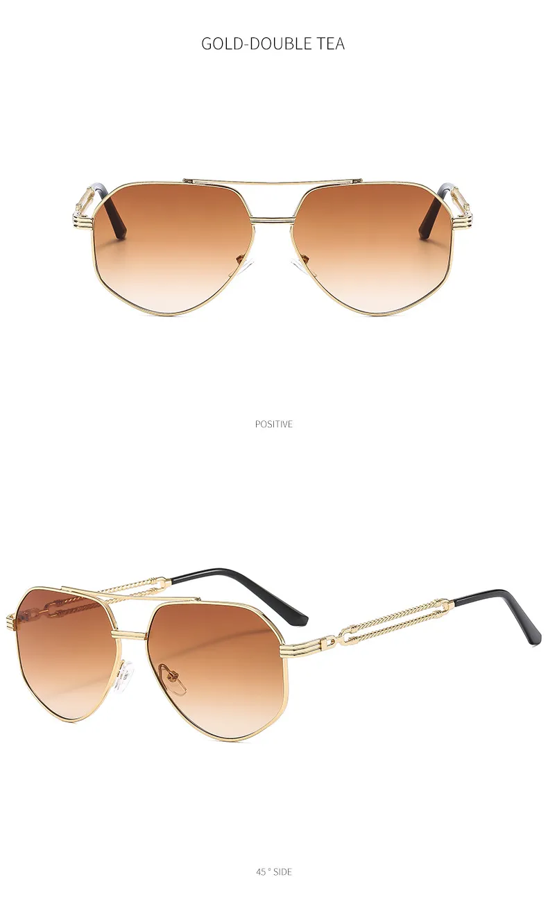 Sonnenbrillen 2024 Mode Männer Polygonal Metall Doppelstrahl Trendy Personalisierte Fahrbrille Licht UV400_voghion.com