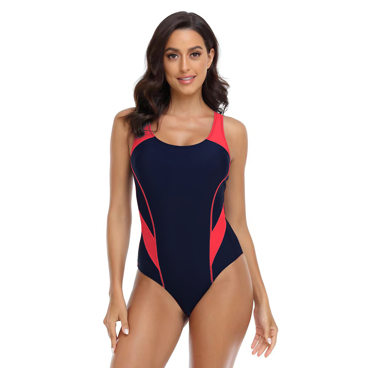 Women's Competition Fashion Sports Colorblock Triangle One-Piece Swimsuit Women_voghion.com