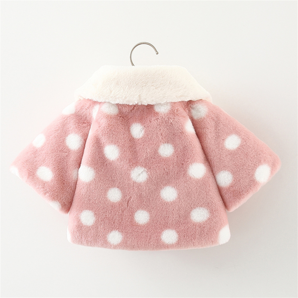 Winter Baby Girl Polka Dot Doll Collar Plush Coat Warm And Comfortable Children's Clothes_voghion.com
