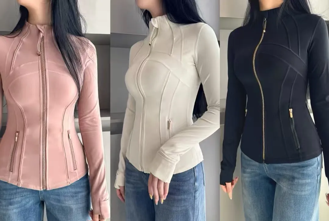 5A Gold Jacke Hosen Frauen definieren Workout drei Stücke zwei Sets Sport Quick Dry Active Wear Luluess Lemoness Jacken Top_voghion.com
