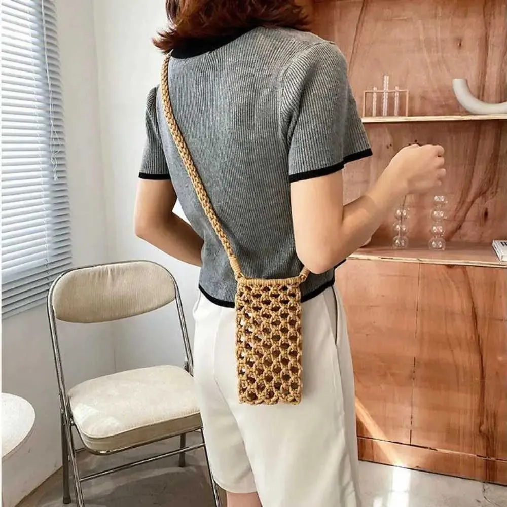 Women Fashion Small Crossbody Phone Bag Solid Color Hollow-out Woven Crochet Lightweight Braided Shoulder Handba241022_voghion.com