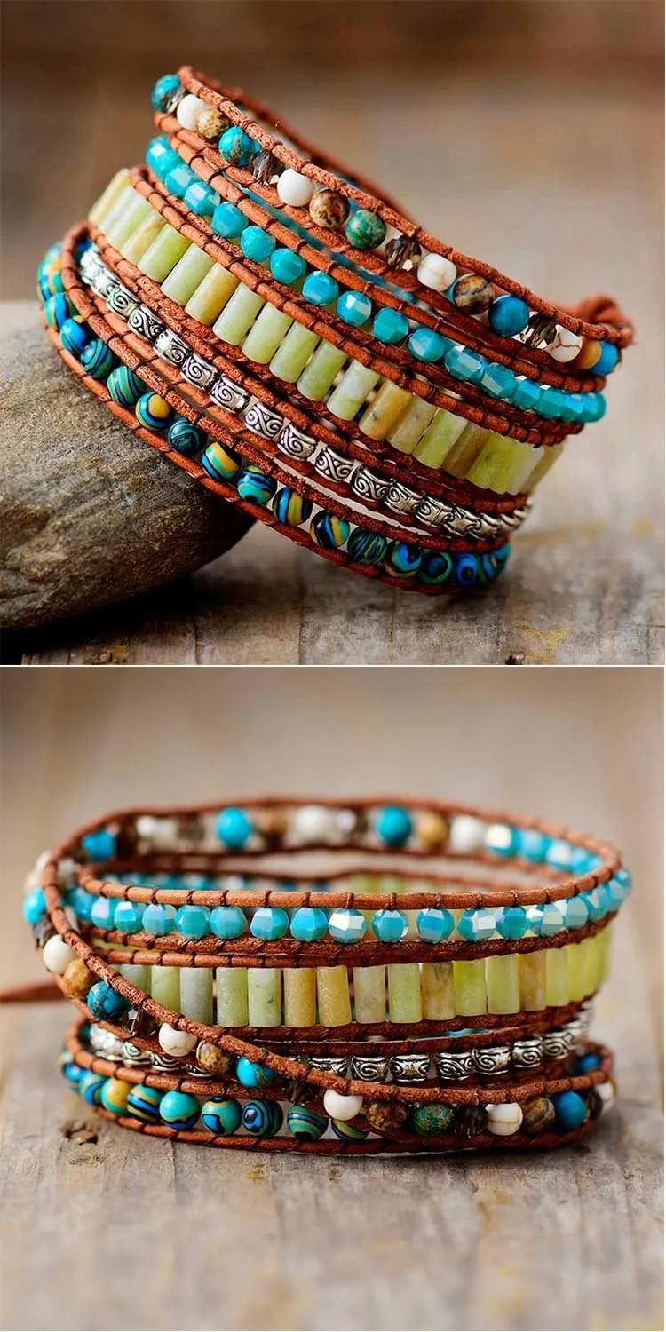 Bracelets enveloppants spirituels pour femmes avec pierres naturelles et 5 couches de cuir - Bracelet énergétique pour femme - Cadeaux bohèmes_voghion.com