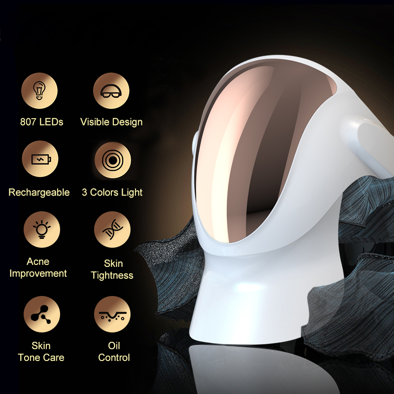 New 807Pcs LEDS Face Beauty Mask 3 Colors Light Nano Photodynamic Therapy Visiale Beauty Mask Skin Rejuvenation Anti Acne Mask_voghion.com