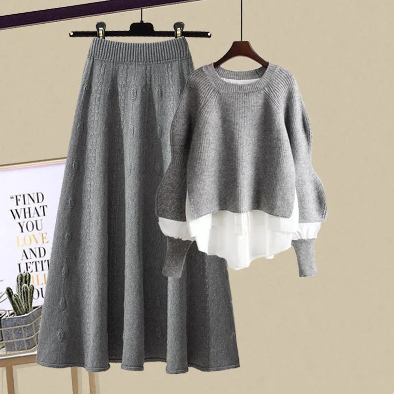 Vêtements pour femmes Costumes de printemps et d'automne pour femmes, nouveau style de vêtements de mode, pull ample de style paresseux de style occidental, jupe slim, costume deux pièces