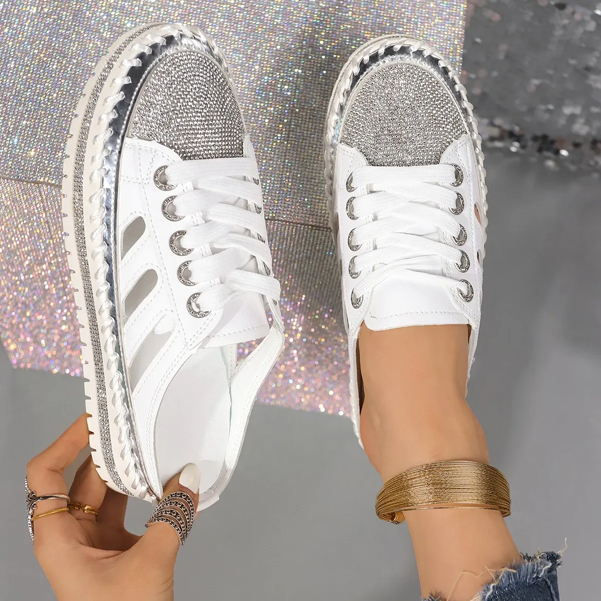 trend Woman Crystal Half Slippers For Women Flat Platform Comfortable Elegant Shoes Bg Women's Sandals 1b46 Platm_voghion.com