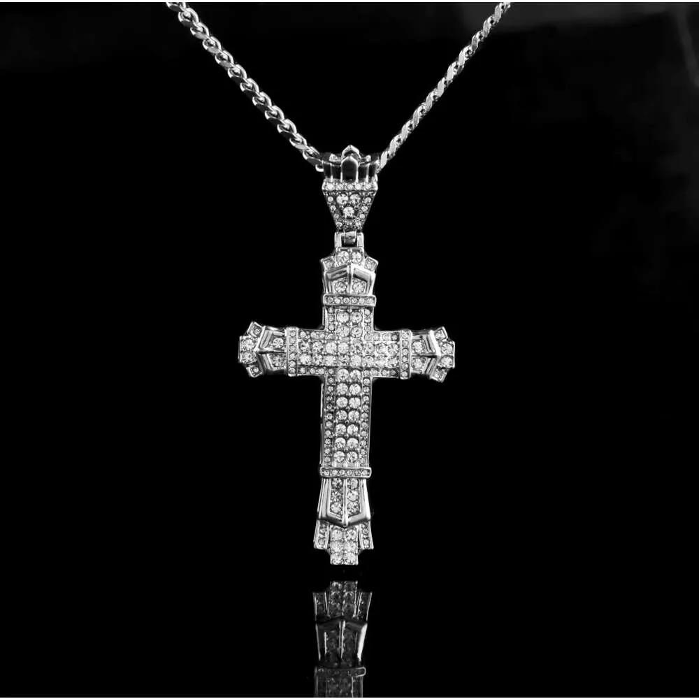 Diamant-Legierung Kreuz Anhänger Mode Herren Hip Hop Halskette Schmuck_voghion.com
