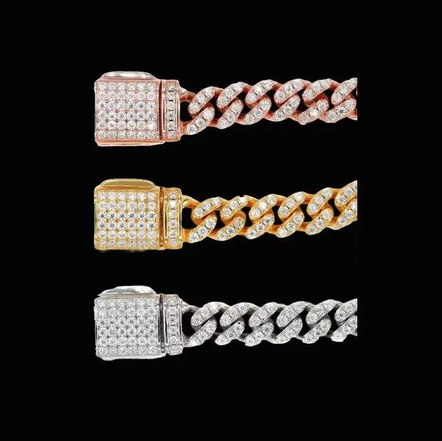 Fashion Jewelry Hip Hop Moissanite Dia Bracelet Sliver White Gold Cuban Chain_voghion.com