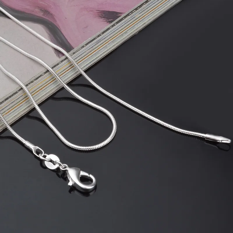 Cadenas de plata de ley S, collares, cadena de serpiente de 1 mm, collar DIY de 16, 18, 20, 22 y 24 pulgadas, la hermana de Sailor Moon tiene_voghion.com