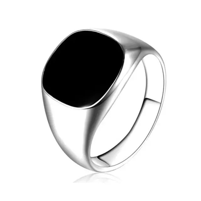 Vendite calde Acciaio inossidabile Quadrato Sigillo Uomo Smalto Nero Uomo Mignolo Hip Hop Anelli Marito Papà Regali di Natale per Lui_voghion.com