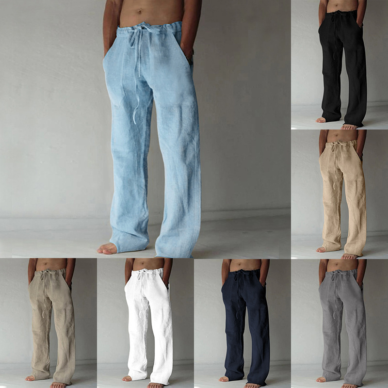 Men's Clothing 2024 Wish Hot Sale New Men's Trousers Linen Casual Solid Color Thin Linen Men's Trousers_viptrois.com