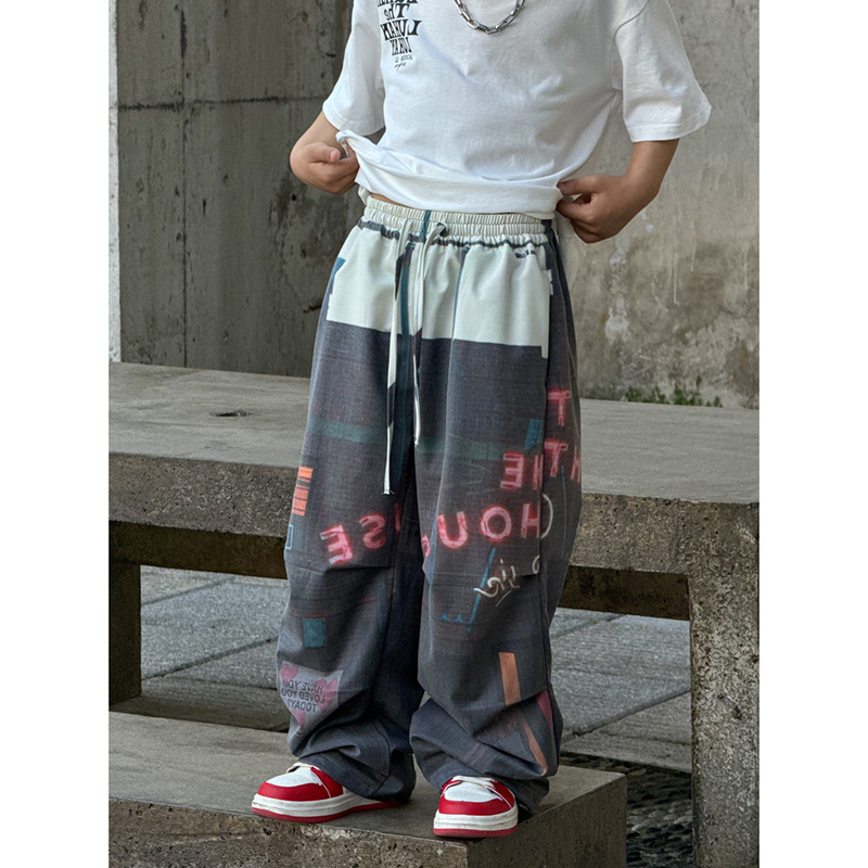 Mother&Kids Boys casual drape pants Neon print design loose-fitting trend CuHK children pants trend_voghion.com