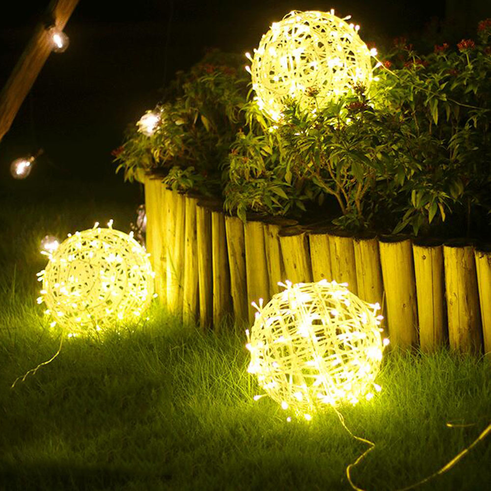 Karácsonyfa lámpás gömb alakú fényfüzér 20/30 cm-es rattan gömb alakú függőlámpa füzér tájkerti teraszdekorációhoz_voghion.com
