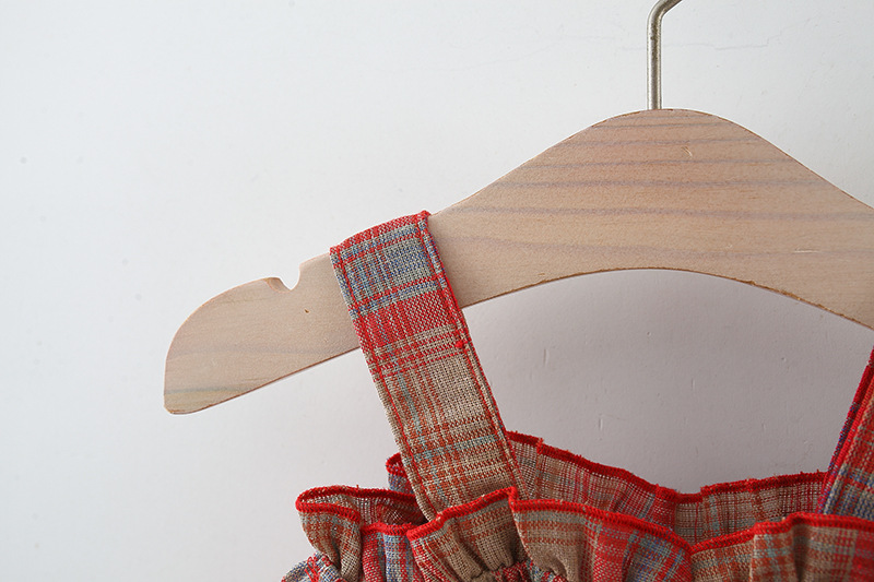 Toddler Girl Dress Red Checkered Pattern Cotton Dress High Quality Kids Clothes Send Hat_voghion.com