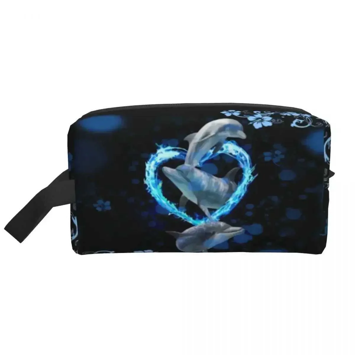 Beauty case a forma di delfino, blu, con animale marino, acqua, balena, organizer per cosmetici e trucchi, da donna, kit di bellezza Y241023_voghion.com