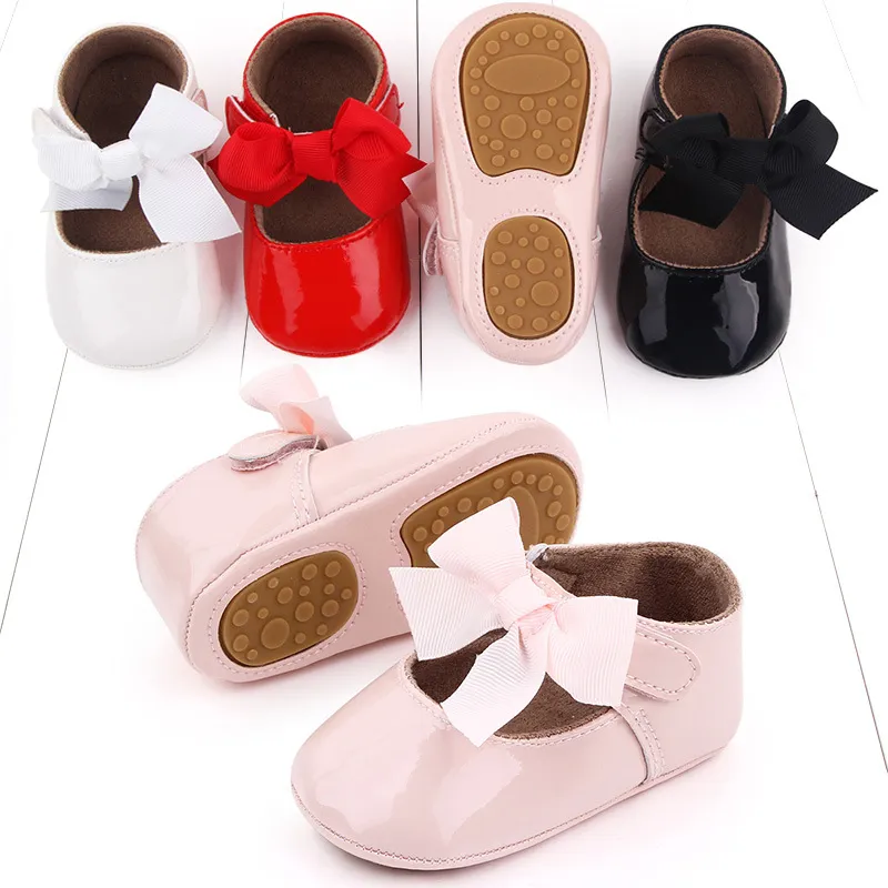 Newborn Baby Infant Boy Girl Claic Bowknot Rubber Sole Anti-lip PU Dre Littleprout Firt Walker Toddler Crib_voghion.com
