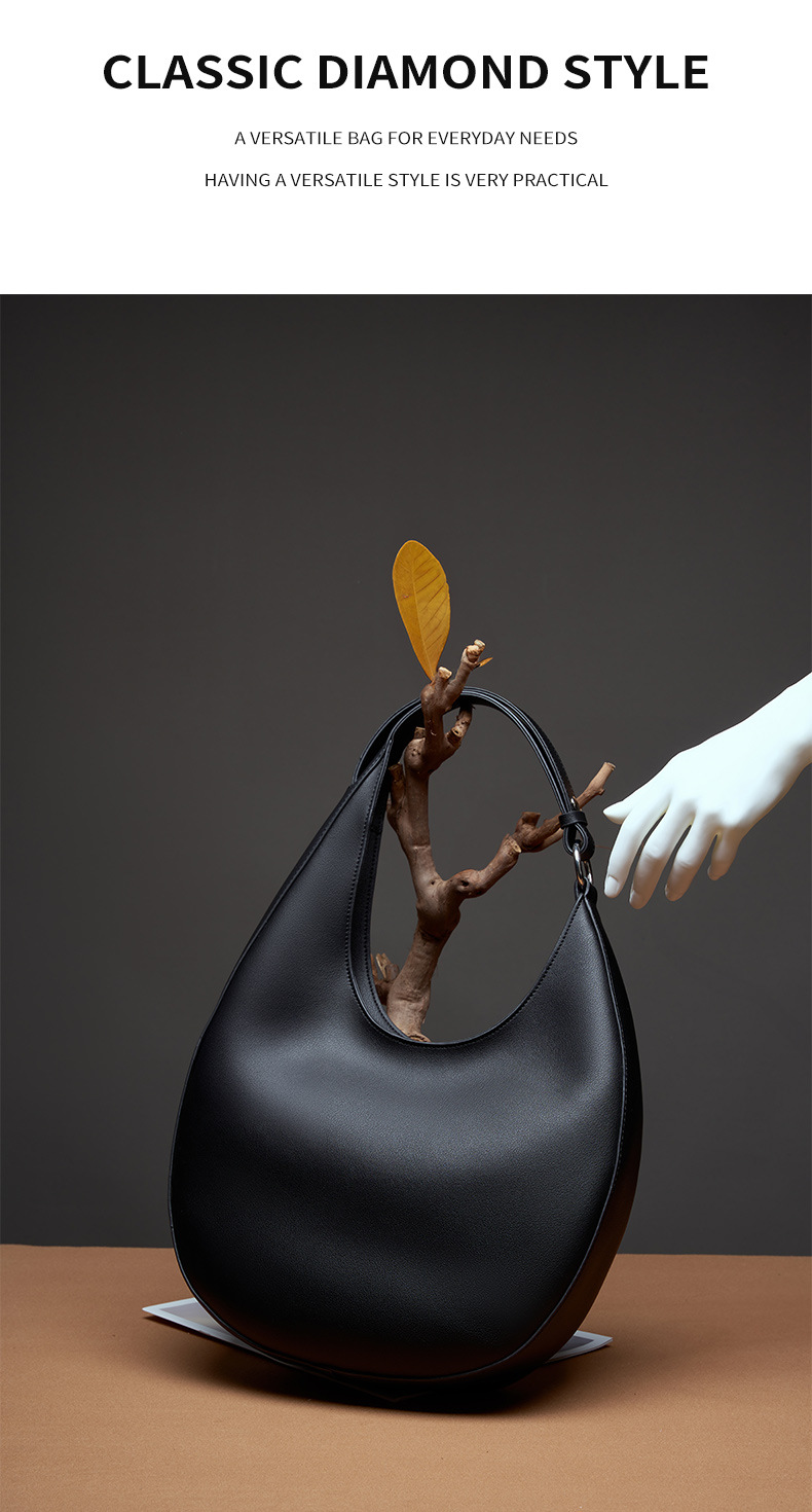 Borsa a mezzaluna di design di nicchia, borsa semicircolare a forma speciale, borsa a tracolla singola da donna sottobraccio in vera pelle_voghion.com