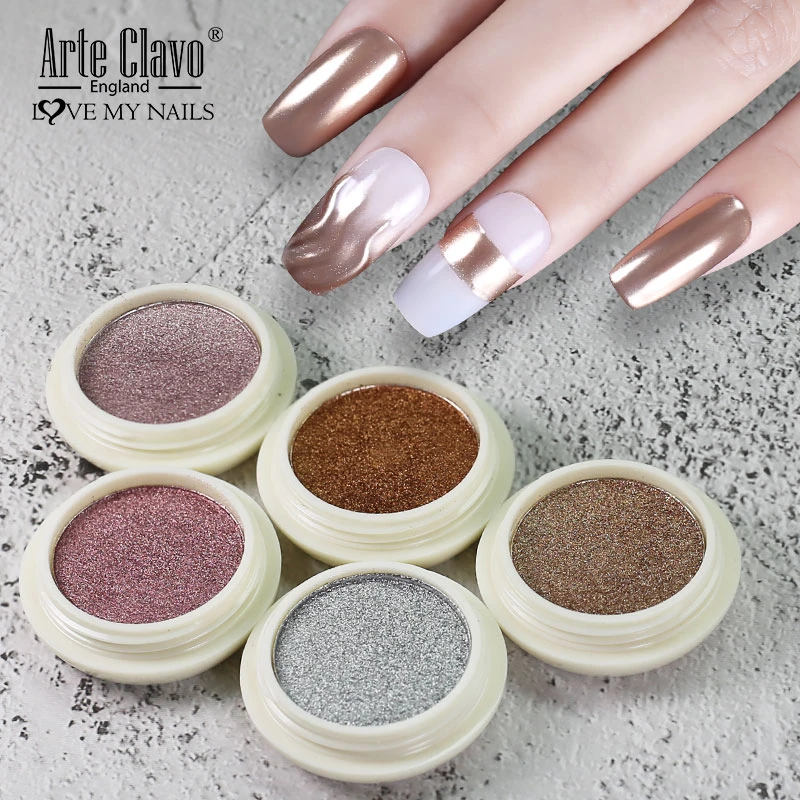 Arte Clavo 2021 Hot Holographics Nail Powders Shining Rose Gold Metal Mirror Powder For Nail Art Chrome Pigment DIY Accessories_voghion.com