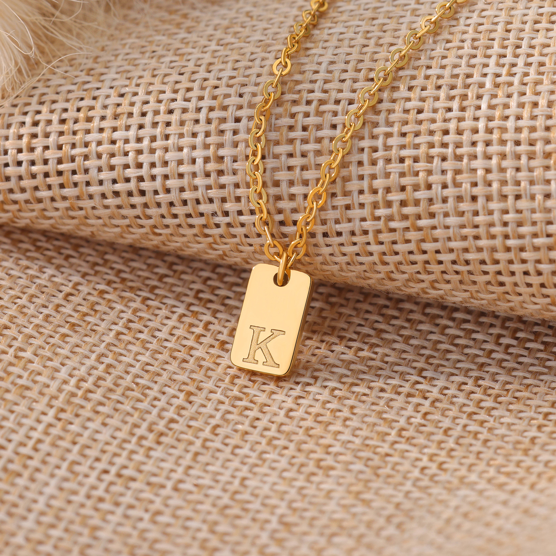 new letter square pendant necklace stainless steel necklace 26 English letter men and women necklace