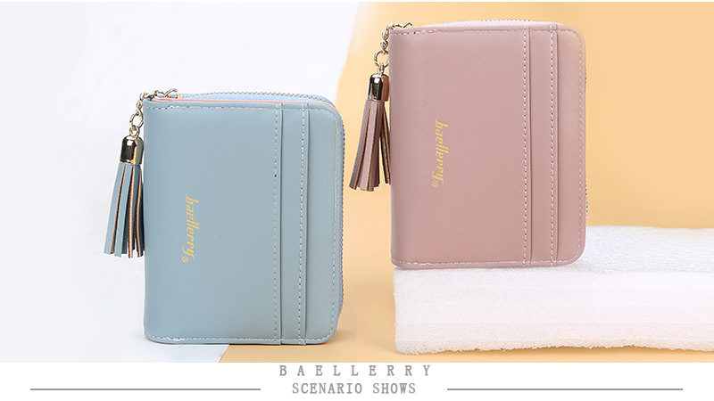 Short Baellerry Korean Edition Multi Card Driver's License Zero Wallet Fashion Tassel Button Women's Bag_voghion.com