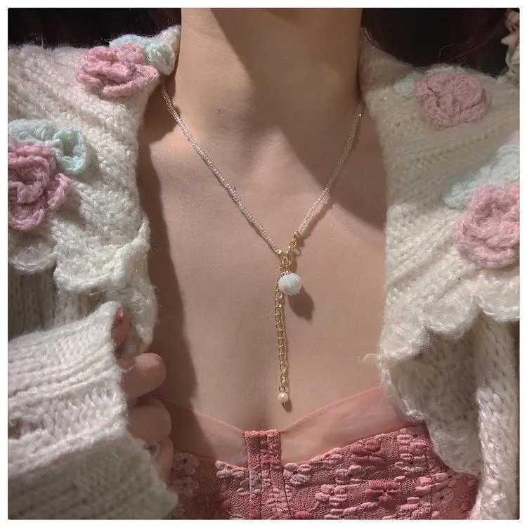 Colliers pendentifs Kawaii Cristal Fleur Bourgeon Collier de perles Doux et mignon Chaîne de clavicule sauvage Tempérament simple_voghion.com