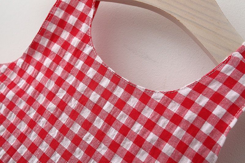 Sweet Baby Girl Tank Dress Fashion Checkered Pattern Dress Sleeveless Bow Dress Send Hat_voghion.com