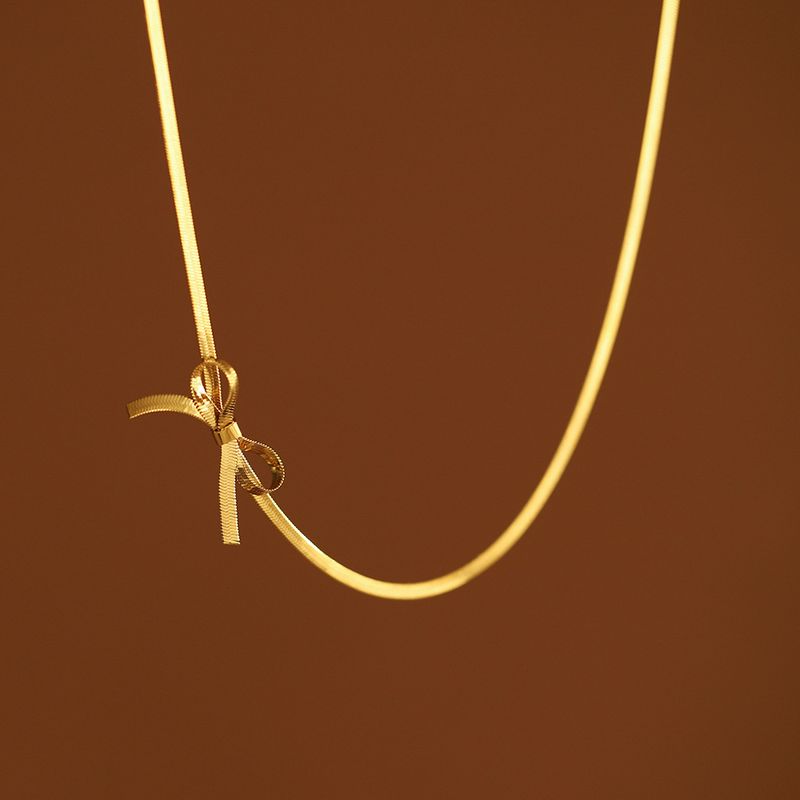 Necklace Choker Bow Necklace Snake Bone Small Fresh Titanium Steel Gold Plated Sier Does Not Fade_voghion.com