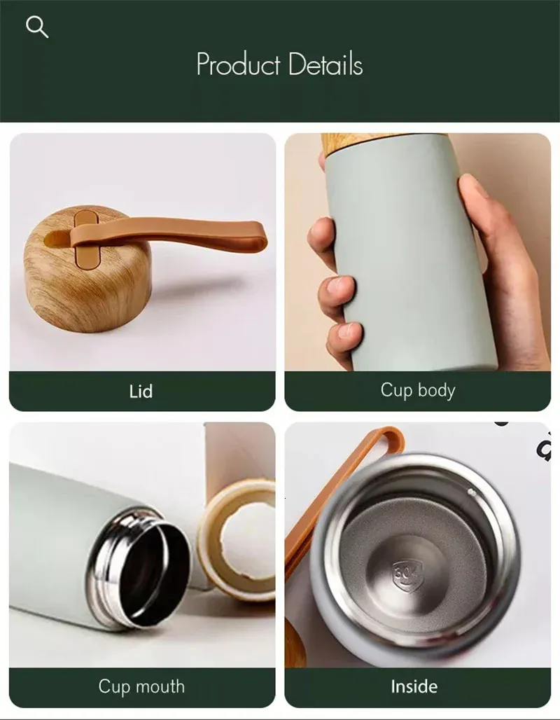 Bouteille isotherme en bois - 280 ml | Double paroi | Thermos d'extérieur_voghion.com