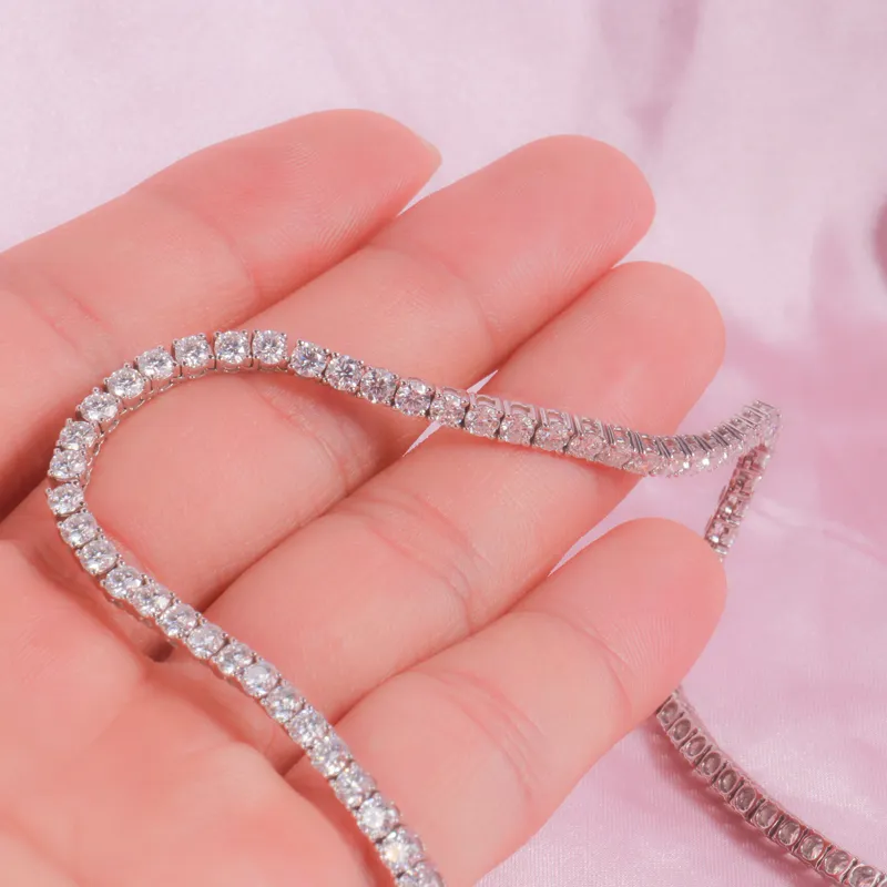 Moissanite Sterling Silver Tennis Necklace For Women And Men_voghion.com