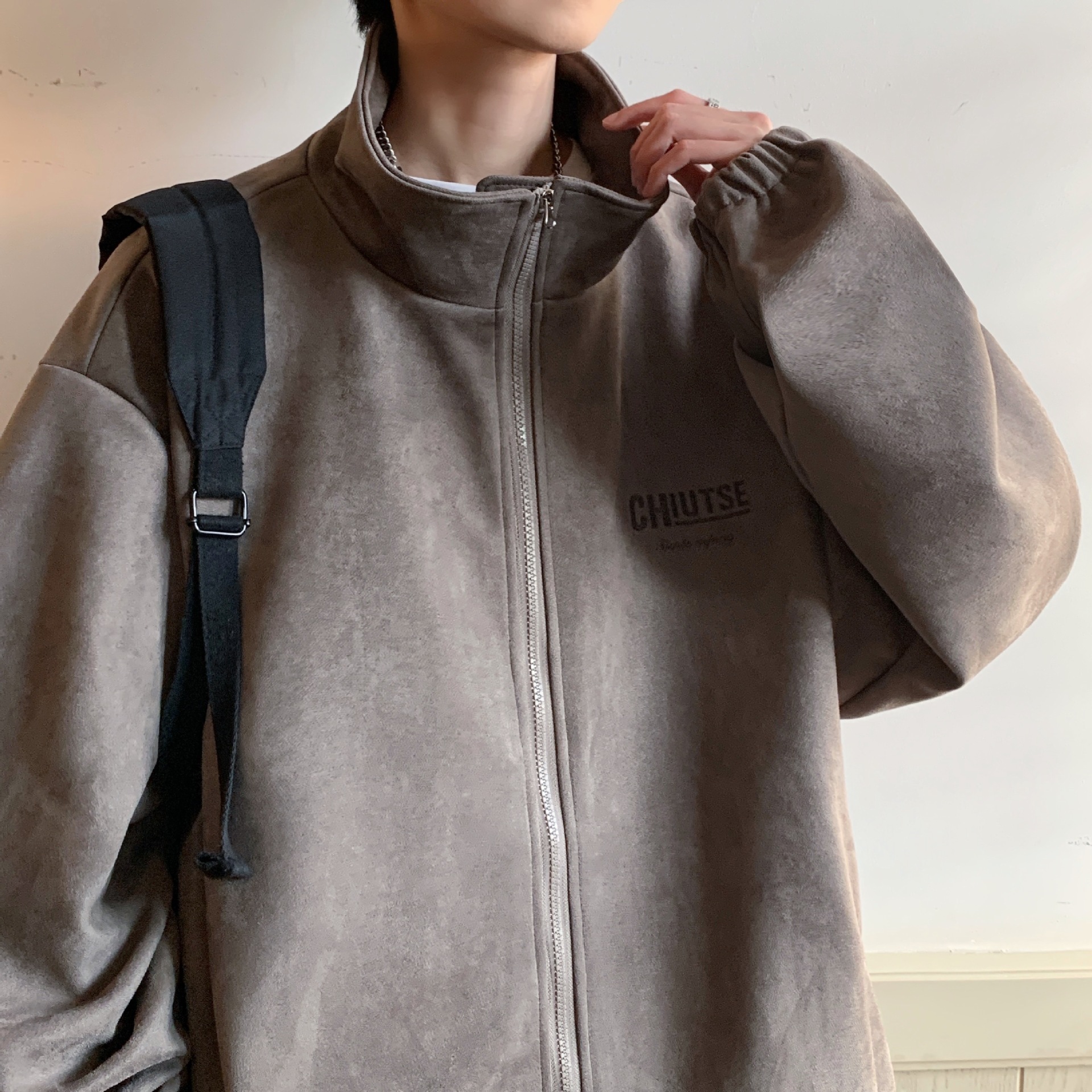 American Heavy Deerskin Fleece Jacket Men's Loose Bomber Jacket Lapel Couple_voghion.com