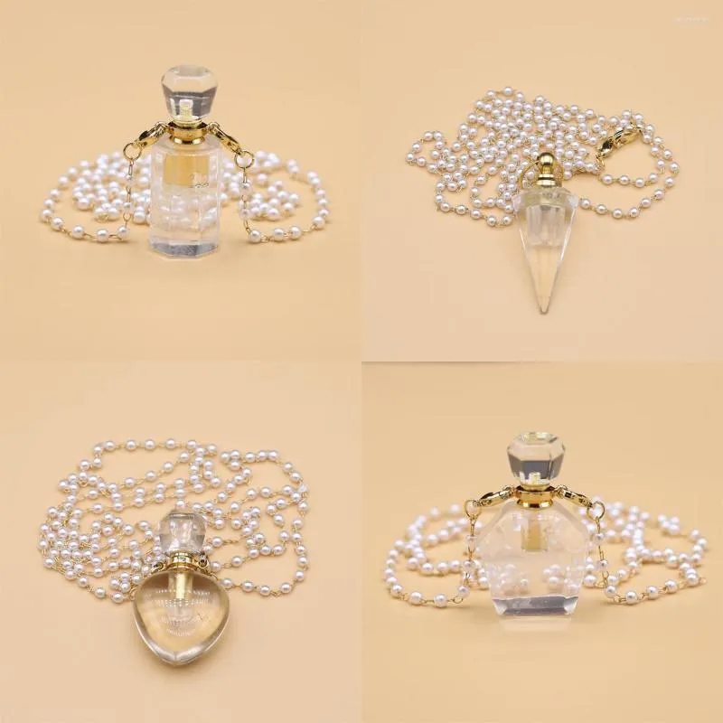 Pendant Necklaces Natural Stone Perfume Bottle Necklace Clear Quartz Essential Oil Diffuser Vial Crystal Jewelry Gifts_voghion.com