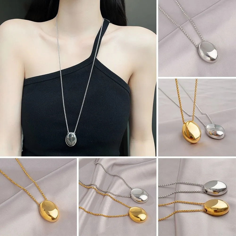 Ovaler Anhänger Mit Gebürsteter Metallkette Für Damen_voghion.com
