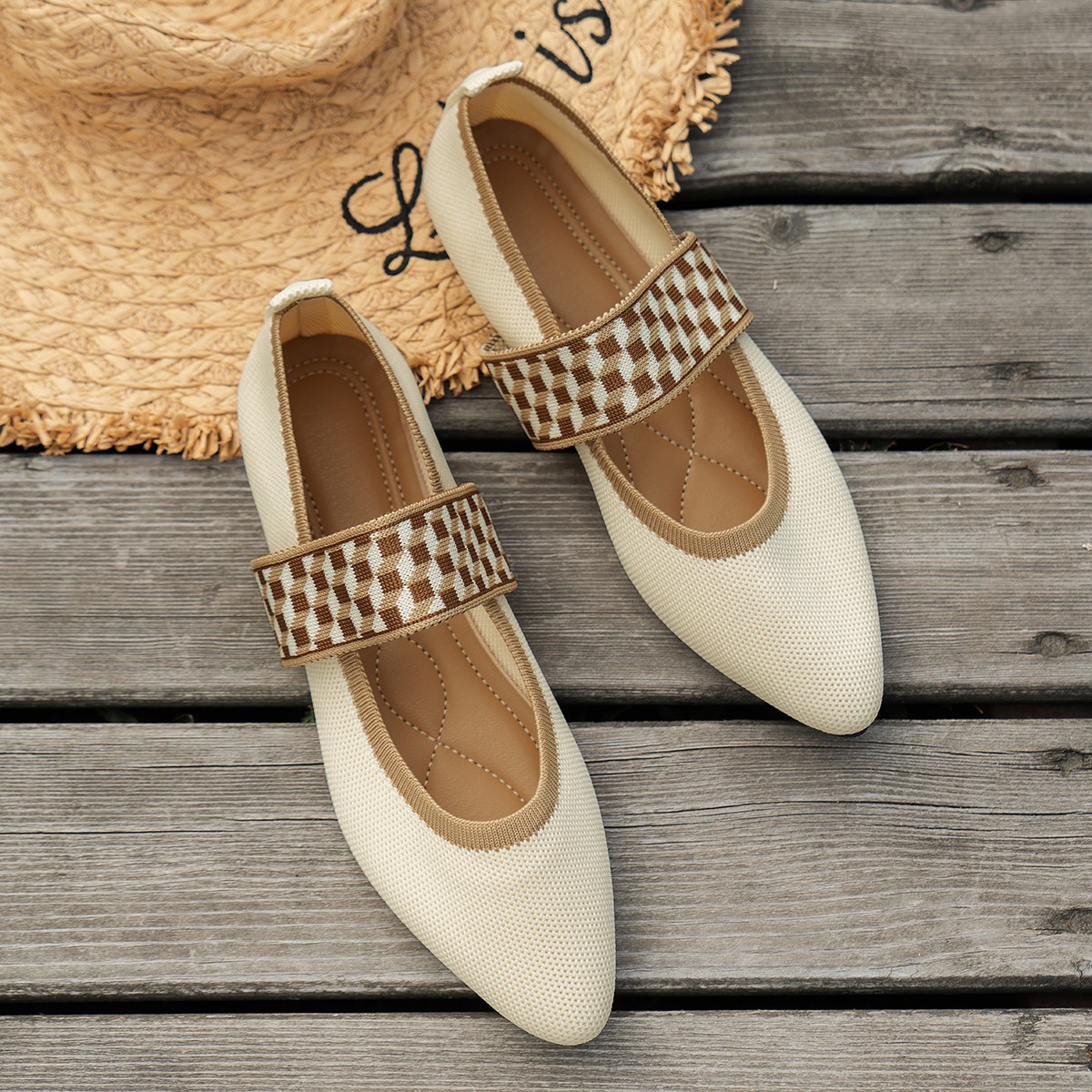 2025 Flat Pointed Toe Shallow Mouth Single Shoes For Women Slip-On Breathable Color-Block Work Loafers_voghion.com