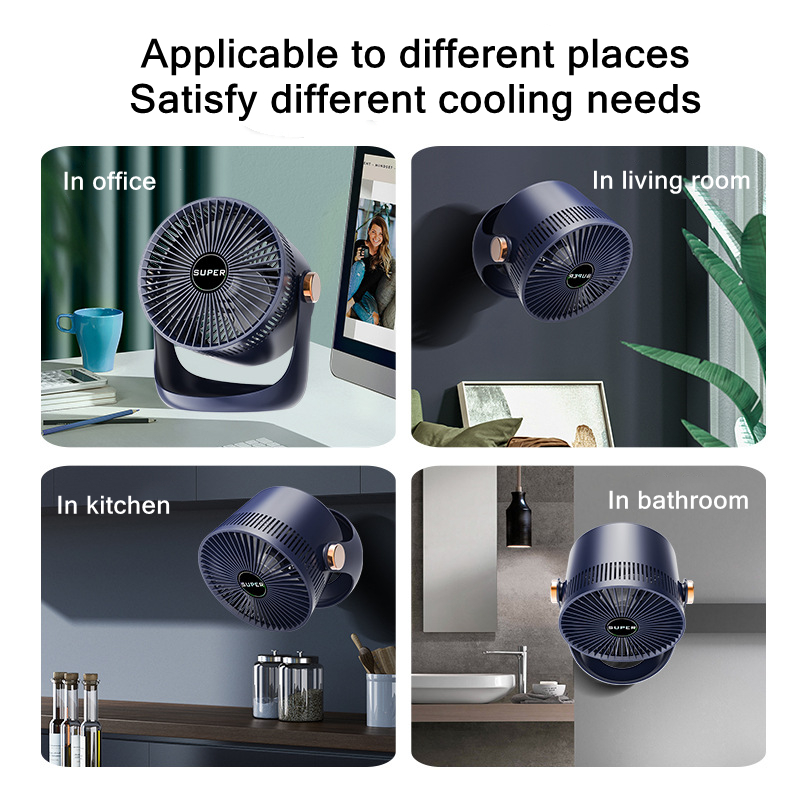 Stolní ventilátor pro domácnost s USB dobíjecí baterií, cirkulací vzduchu, nástěnný ventilátor, 2400mAh_voghion.com
