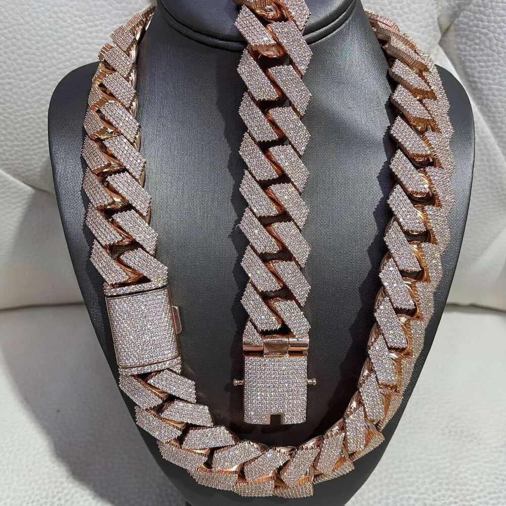 Fully Iced MOISSANITE 20mm Cuban Link Hip Hop Chain Rose Gold Plated Multi Size Available Featuring Diamond pass tester_voghion.com