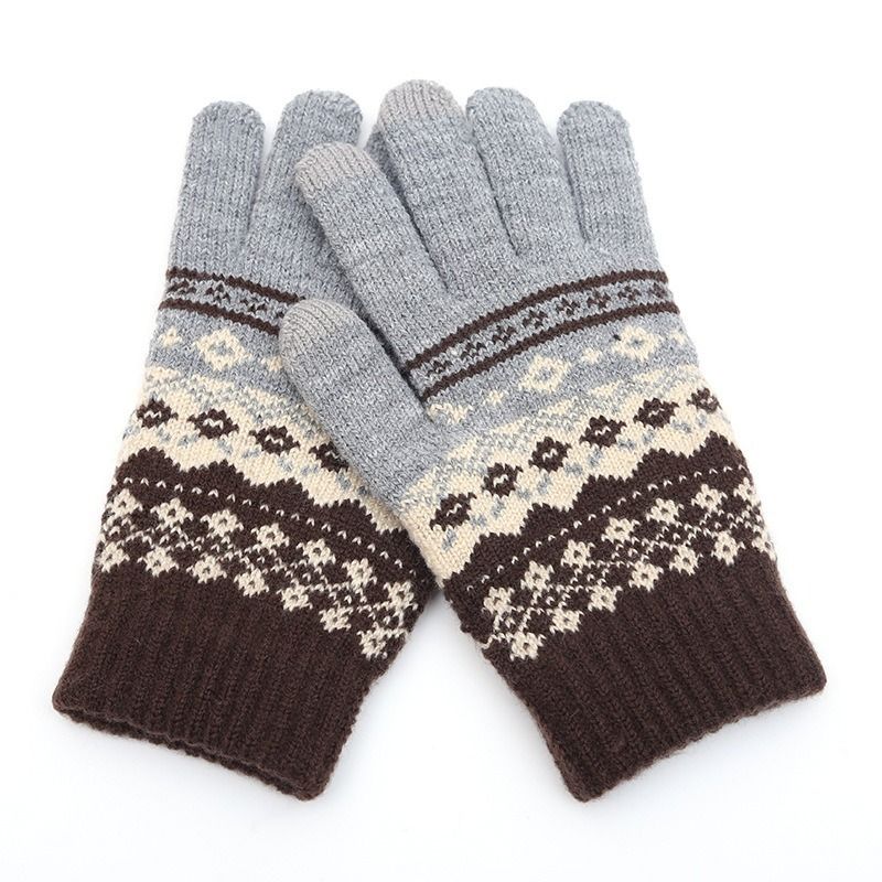 Höst Vinter Vuxen Varm Jacquard stickad Toucreen garn och Veet Anti Cold Finger Handskar_voghion.com