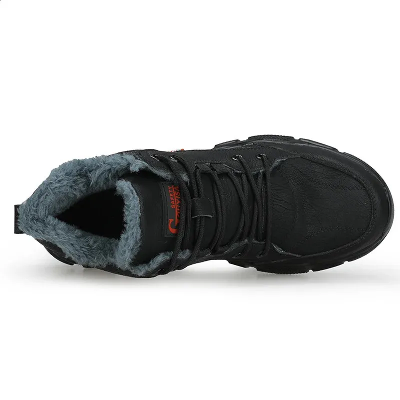 Bottes de sécurité d'hiver en cuir noir pour hommes, chaussures de travail imperméables et anti-pression, embout en acier indestructible_voghion.com