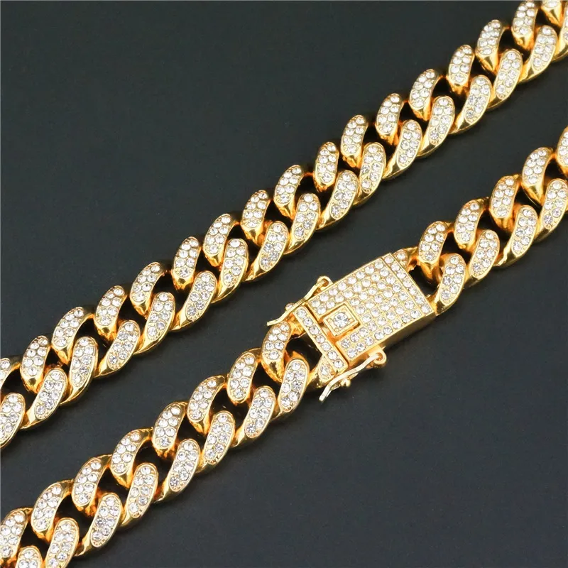Catene 13MM Rhinestone Iced Ou Miami Cuban Link Chain Collana per uomo donna Hip Hop Argento Colore Gioielli sul collo_voghion.com