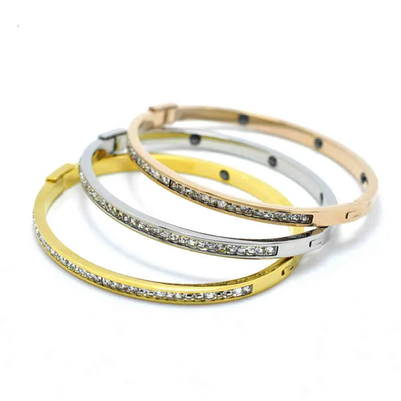 Classic Brand Thin Row Cubic Zircon Crystals Bracelets & Bangles For Women Stainless Steel Lover Pulseiras Wedding Gift_voghion.com