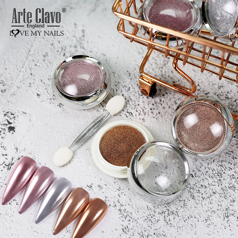 Arte Clavo 2021 Hot Holographics Nail Powders Shining Rose Gold Metal Mirror Powder For Nail Art Chrome Pigment DIY Accessories_voghion.com