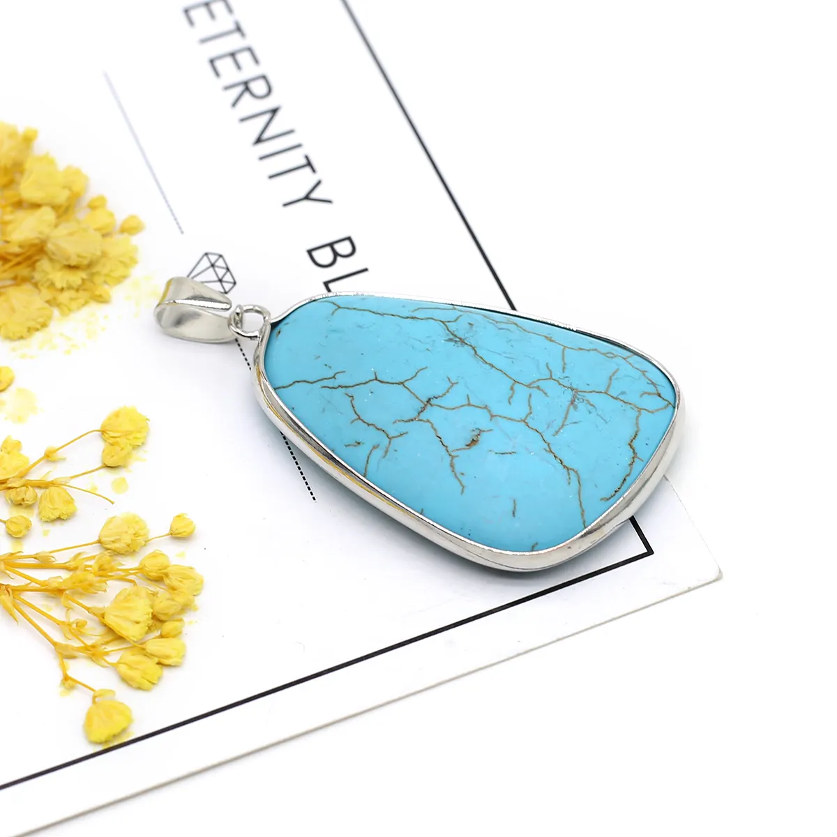 Collane con ciondolo in turchese naturale, forma irregolare, foglia trapezoidale, squisiti gioielli fai da te, collana e orecchino._voghion.com