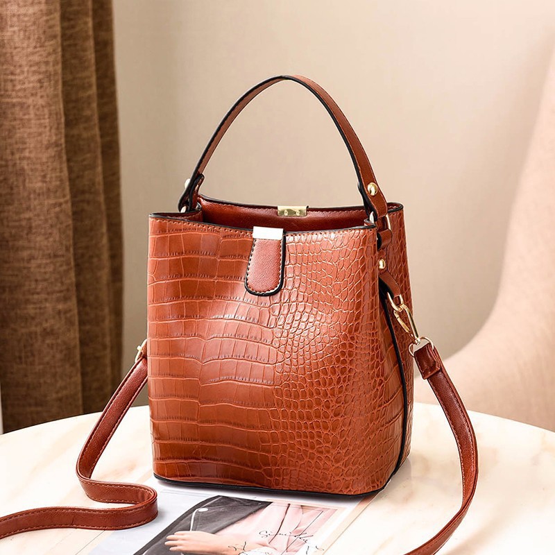 Women's New 2023 Crocodile Pattern Bucket Fashion Shoulder Crossbody Bag Handbag Korean Style Bags_voghion.com