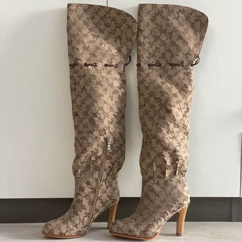 Designer Women Over The Knee Boots Winter Ankle Adjustable Straps Canvas Zipper Laces Original Shoes Ladies Girls Sexy_voghion.com