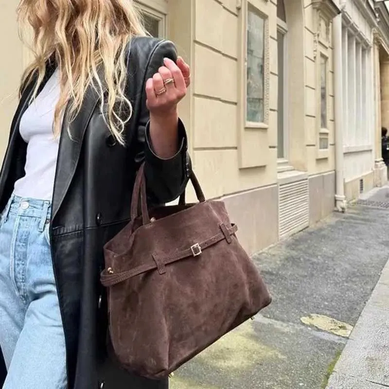 Velour Chamois Retro Tote Taske Til Kvinder Desinger Scrub Håndtaske Kvinde Stor Kapacitet Moderigtige DametaskerC241018_voghion.com