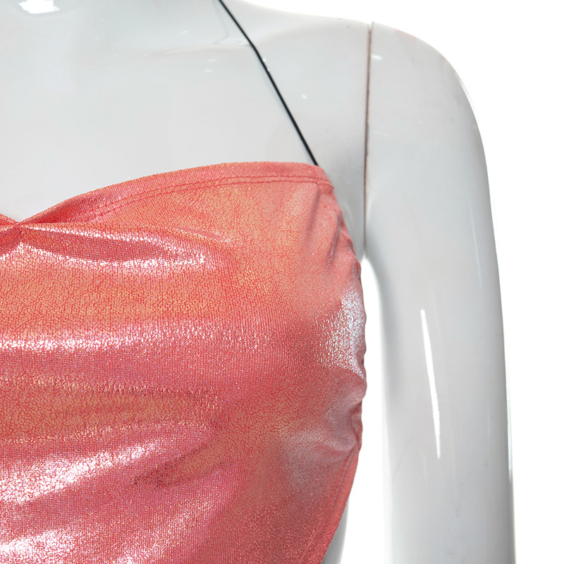 Q21TP785 Sommer Neu 2024 Einfarbig Schnürung Hals Hängend Ärmellos Nabel Offener Rücken Lässiges Damen Top_voghion.com