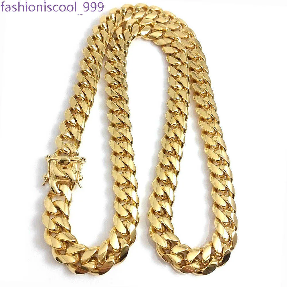 Gold Miami Cuban Link Chain Necklace For Men In Stainless Steel_voghion.com