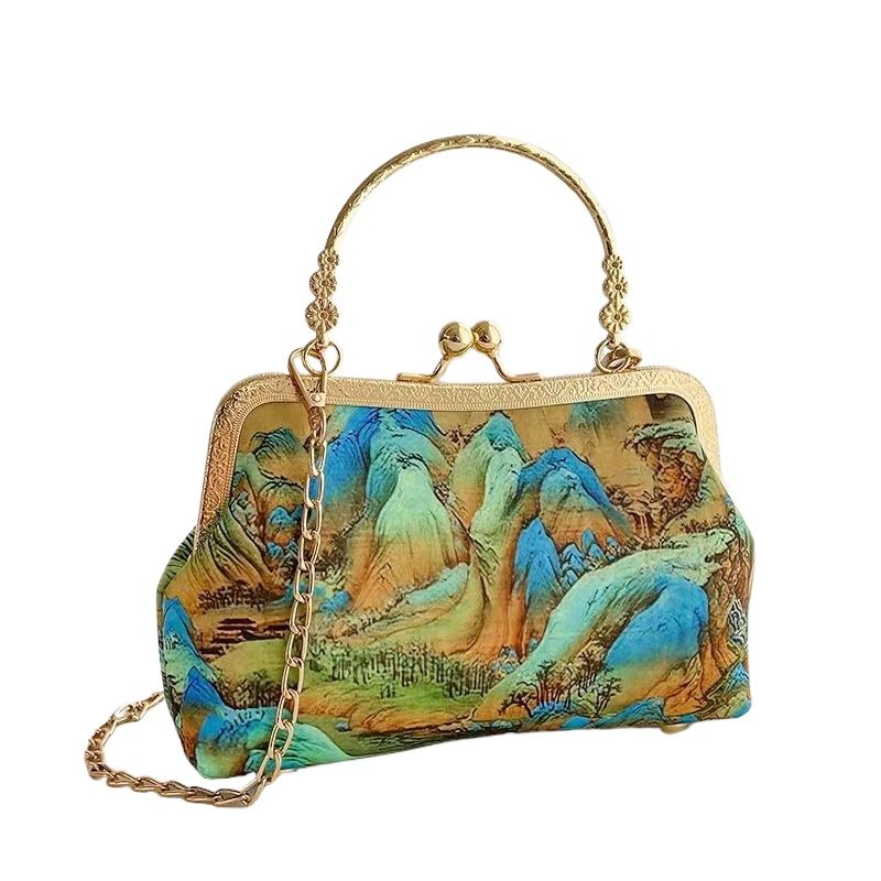 Migliaia di chilometri di campagna e montagne, borsa da donna in oro portatile con tracolla singola, versatile, in stile cinese_voghion.com