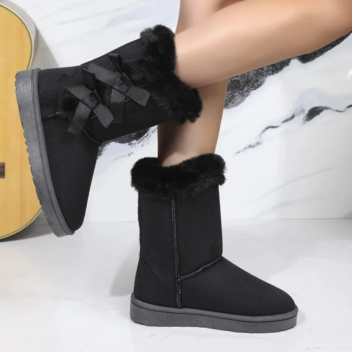 Classic Plush Snow and Calf Wool Boots Warm Winter Womens Shoes 240826_voghion.com