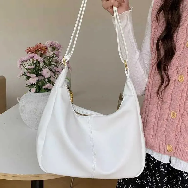 Dolce borsa a tracolla coreana alla moda per studentesse, semplice, di colore bianco, carina, ad alta capacità, libro C241210_voghion.com