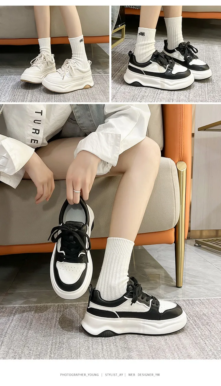 Damen Echtes Leder Dicke Sohlen mit erhöhter Löslichkeit Kleine Weiße Lässige Vielseitige Atmungsaktive Sport-Boardschuhe_voghion.com